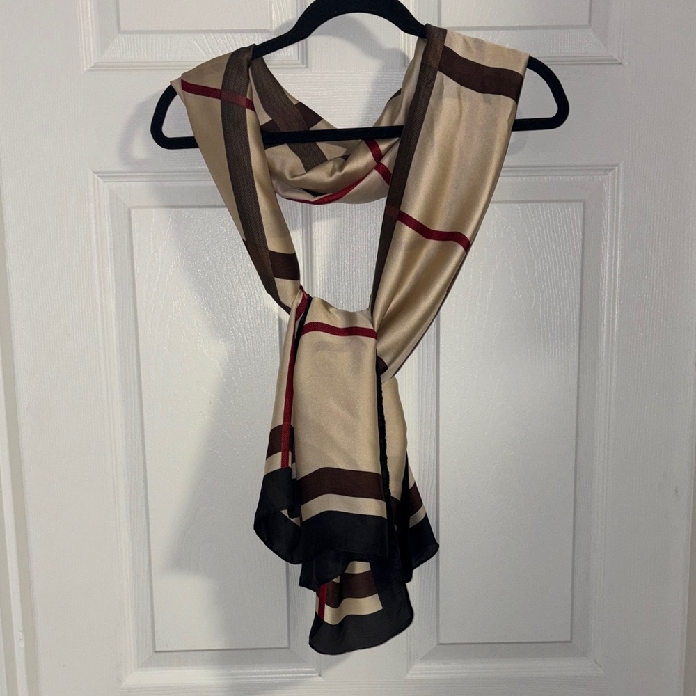 Silky Shawl Scarf oversized lightweight plaid red cream brown black tiny bricks